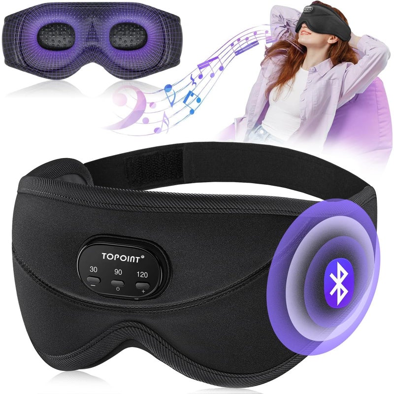 TOPOINT Sleep Mask with Bluetooth Headphones, 3D Eye Mask for Sleep Headphones with White Noise, Total Blackout, 5.4 Bluetooth, Timer, 15 Hours for Women Men, Travel, Meditation, Nap, CPAP Users - Image 1
