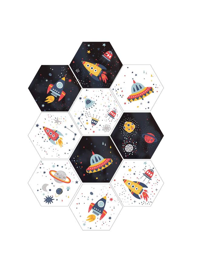 Bluejw 10 Pieces Hexagon Sticker Cartoon Children's Six Side Decorative Stickers Enlightenment Wall Stickers Bathroom Bedroom Floor Stickers - Image 1