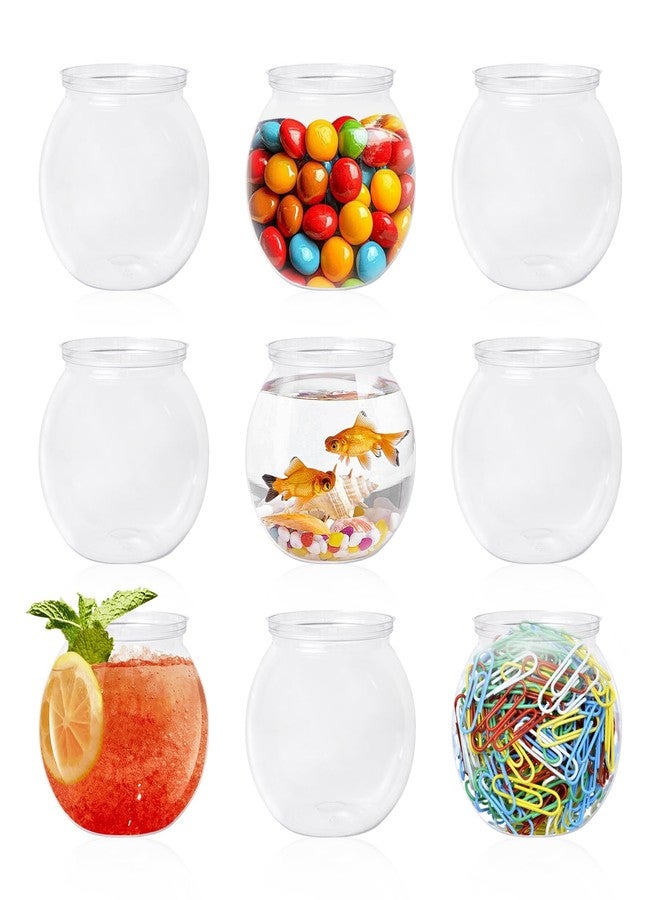 JIABEIUS 9 Pcs Plastic Fish Bowl, 26 Oz Clear Small Fish Tank, Unbreakable Mini Betta Bowls for Candy, Carnival Games, Halloween, Table Centerpieces, Party Decorations - Image 1