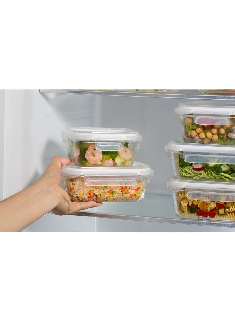 LocknLock Stackable Tempered Glass Food Container Set of 4, Rectangle (370ml–1500ml) | Airtight, Leakproof | Oven & Microwave Safe - Image 2