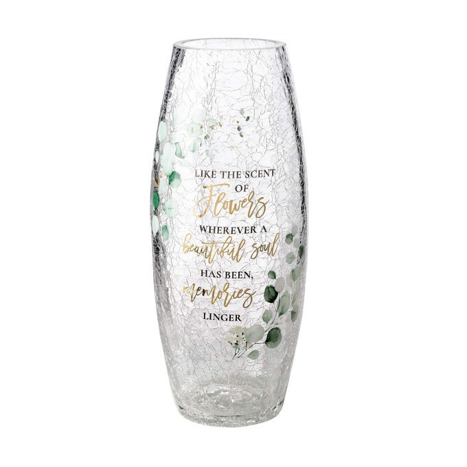 CRACKLE GLASS MEMORIAL FLOWER VASE WITH SYMPATHY VERSE