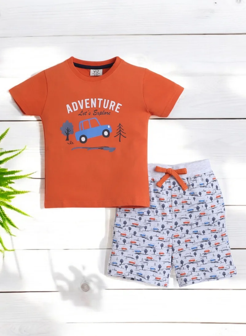victor and jane Victor and Jane - Printed T-shirt and All-Over Printed Shorts Pyjama Set