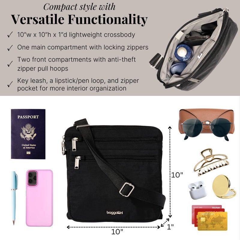 Baggallini Securtex Anti-Theft Large Crossbody 10"x10" Travel Purse with RFID, Locking Zippers & Cut-Resistant Strap - Image 3