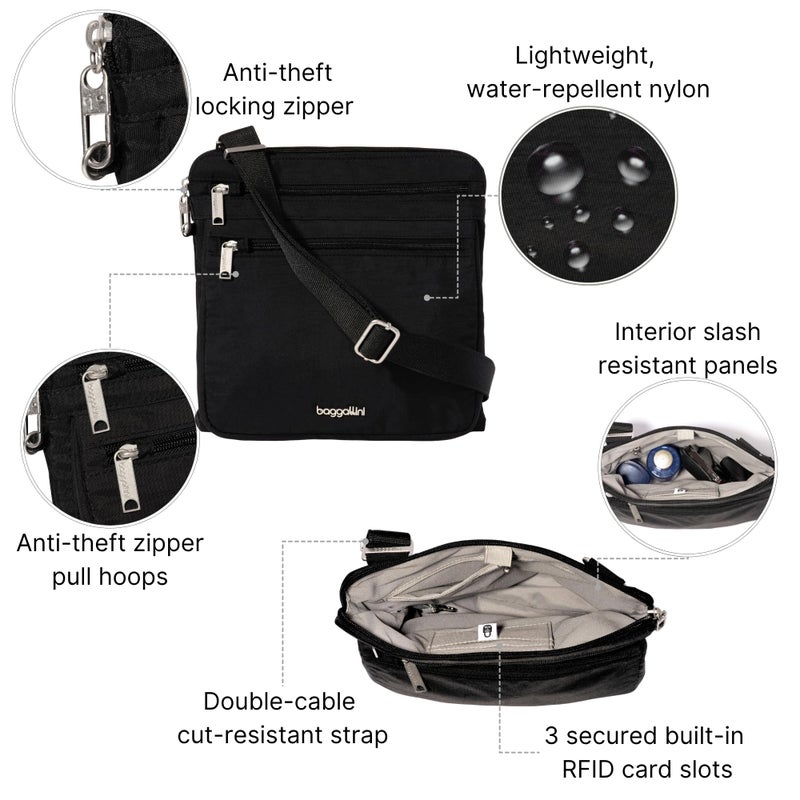 Baggallini Securtex Anti-Theft Large Crossbody 10"x10" Travel Purse with RFID, Locking Zippers & Cut-Resistant Strap - Image 2