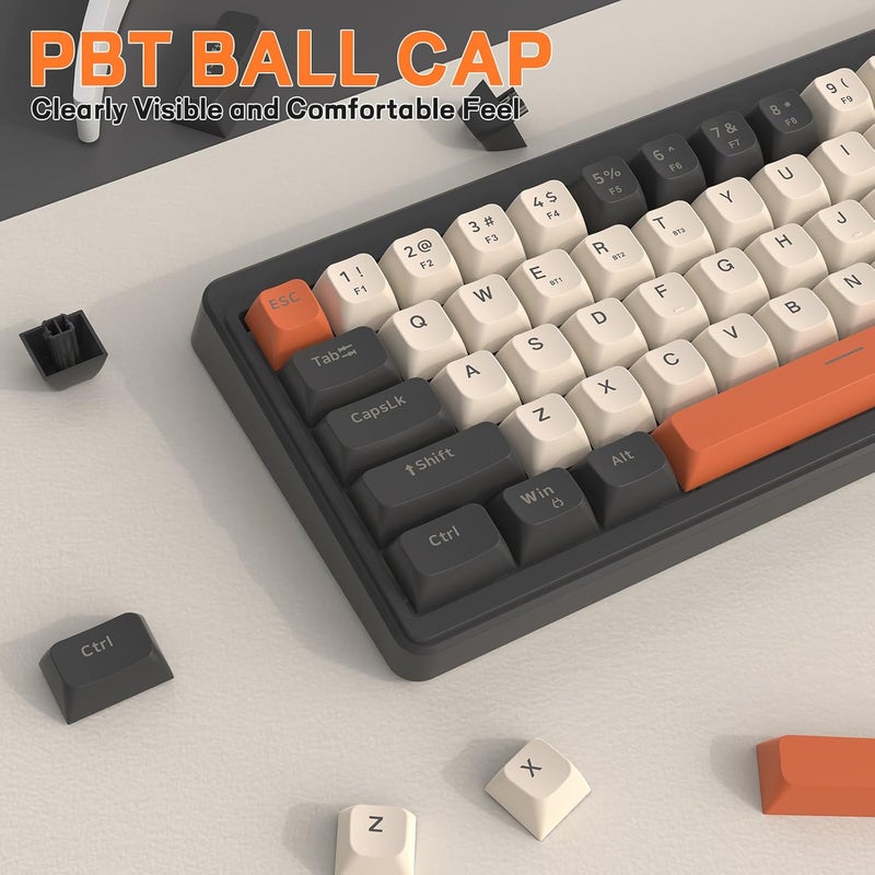 LexonElec X FREEWOLF M68 60% Wireless Gaming Keyboard, QWERTY Layout, BT/2.4G/Wired Silent Membrane Keyboard, Rainbow Backlit 67 Keys PBT Keycaps, 2000mAh Portable for Gamer/Office - Grey - Image 5