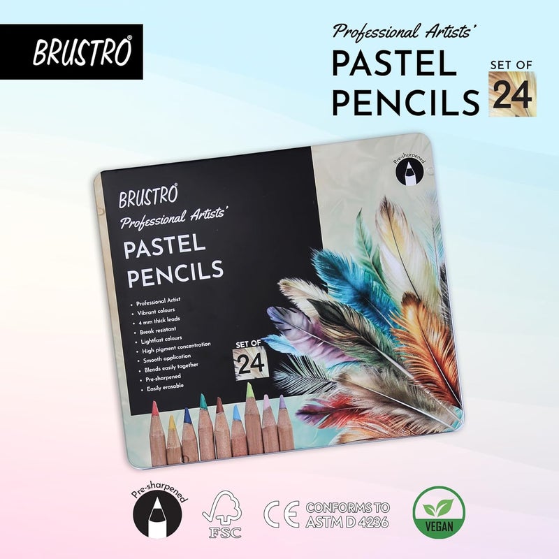 BRUSTRO مجموعة أقلام الباستيل الملونة من BRUSTRO - 24 لون بقطر 4 مم مقاومة للكسر قابلة للمسح ألوان زاهية عالية الصبغة مثالية لرسم الماندالا والتظليل والبورتريه وطلاب الفنون الجميلة - Image 3