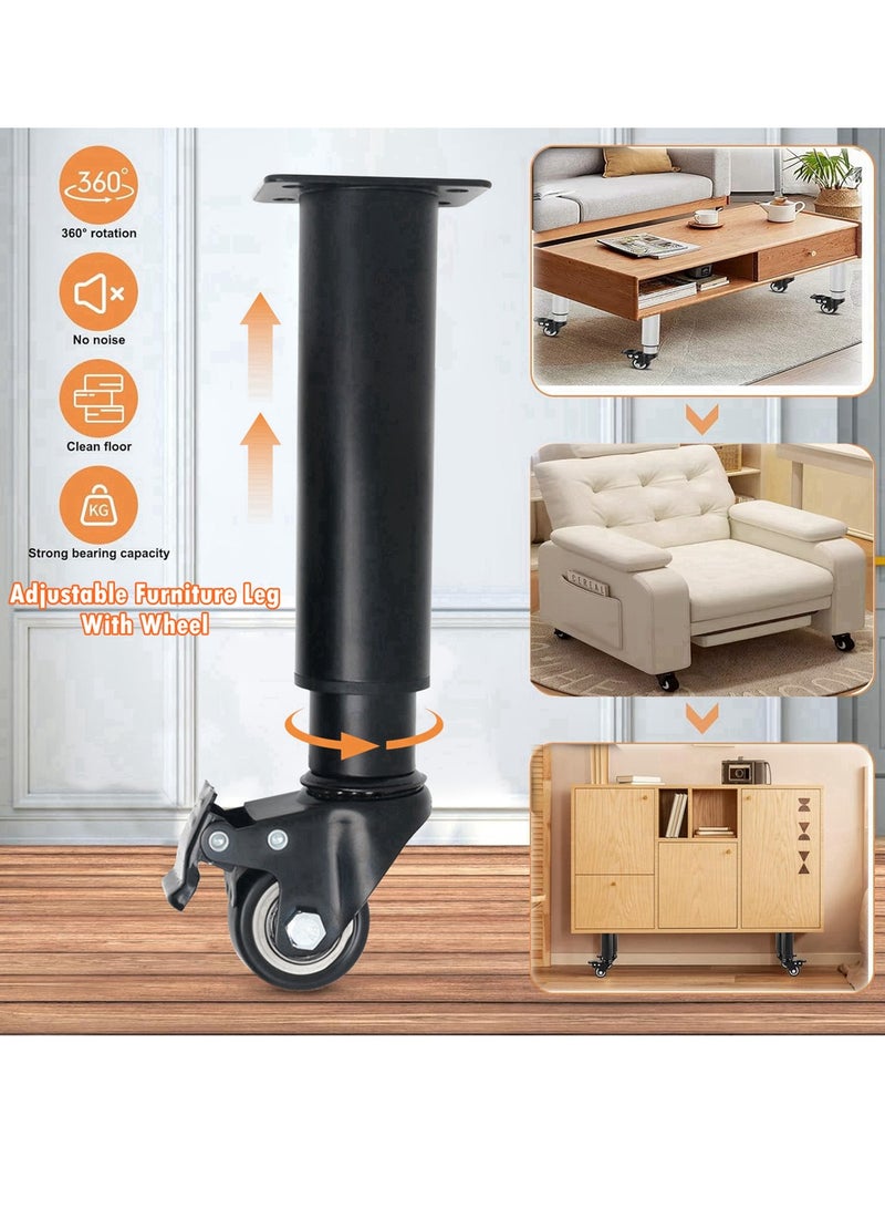 Movable Adjustable Metal Table Leg with 360° Wheel Kaki Meja Bed Leg Support Sofa Leg Furniture Feet - Image 1