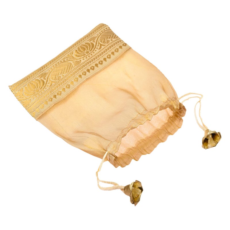 Kuber Industries Potli | Tissue Fabric with Banarasi Border | Wallet Potli | Traditional Indian Drawstring Bags for Wedding | Shagun | 7x9 Inch | Pack of 6 | Golden - Image 5