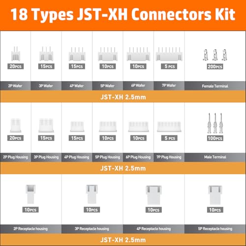 PEBA Crimping Tool and JST Connector Kit - 18 Types of 2.5 mm JST-XH Connectors & Crimp Pins, 2/3/4/5/6/7-pin JST Housings and Contacts, for DIY Electronics - Suitable for AWG 32-20 Wires - Image 5