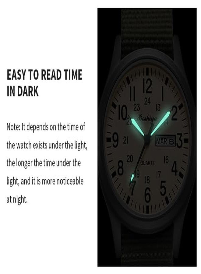 BOSHIYA Men's Military Tactical Field Watches Outdoor Sports/Work Watch Waterproof Analogue Quartz Watches Minimalist Lightweight Nylon Watch - Imported Japanese Movement/40mm Waterproof/Date Display, - Image 3