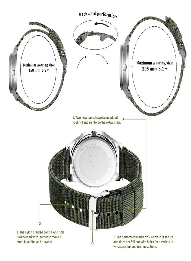 BOSHIYA Men's Military Tactical Field Watches Outdoor Sports/Work Watch Waterproof Analogue Quartz Watches Minimalist Lightweight Nylon Watch - Imported Japanese Movement/40mm Waterproof/Date Display, - Image 4