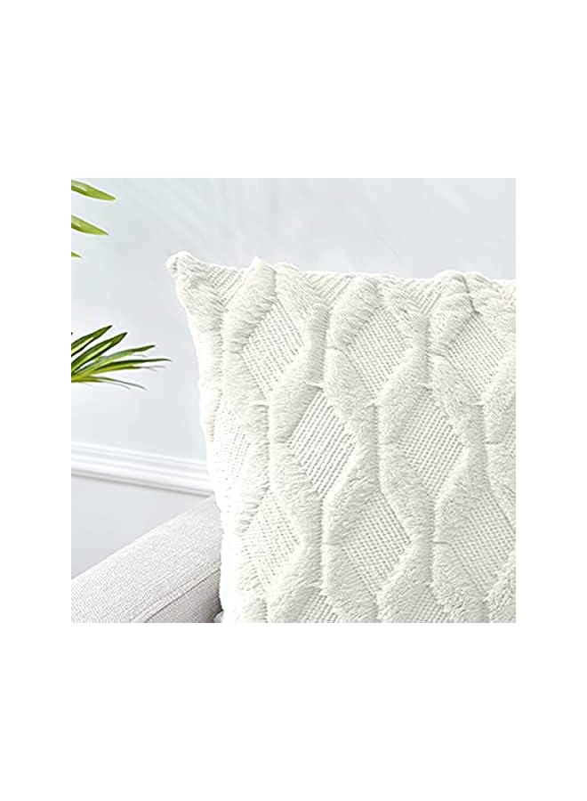 The Bros مجموعة من 2 غطاء وسادة مزخرف من الفرو القصير المخملي الناعم 26x26 بوصة بيج مربع فاخر - Image 3