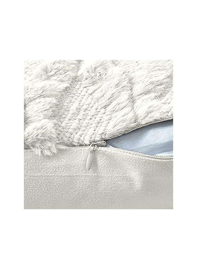 The Bros مجموعة من 2 غطاء وسادة مزخرف من الفرو القصير المخملي الناعم 26x26 بوصة بيج مربع فاخر - Image 4