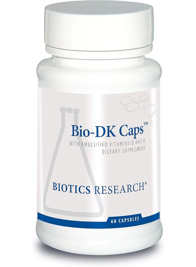 BIOTICS Research Bio Dk Caps 125 Emulsified Vitamin D3 And 550 Vitamin K, Easy To Take Capsule, Mk 7, Stronger Bones, Heart Health, Musculoskeletal Strength, Healthy Bmi 60 Capsules - Image 1