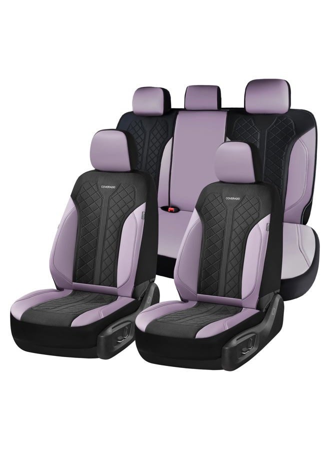 Coverado Seat Covers for Car 5 Seats, Leather Car Seat Covers Fullset, Breathable Mesh Front and Rear Protectors, Purple Luxury Automotive Covers, Universal Fit for SUV, Truck, Sedan - Image 1