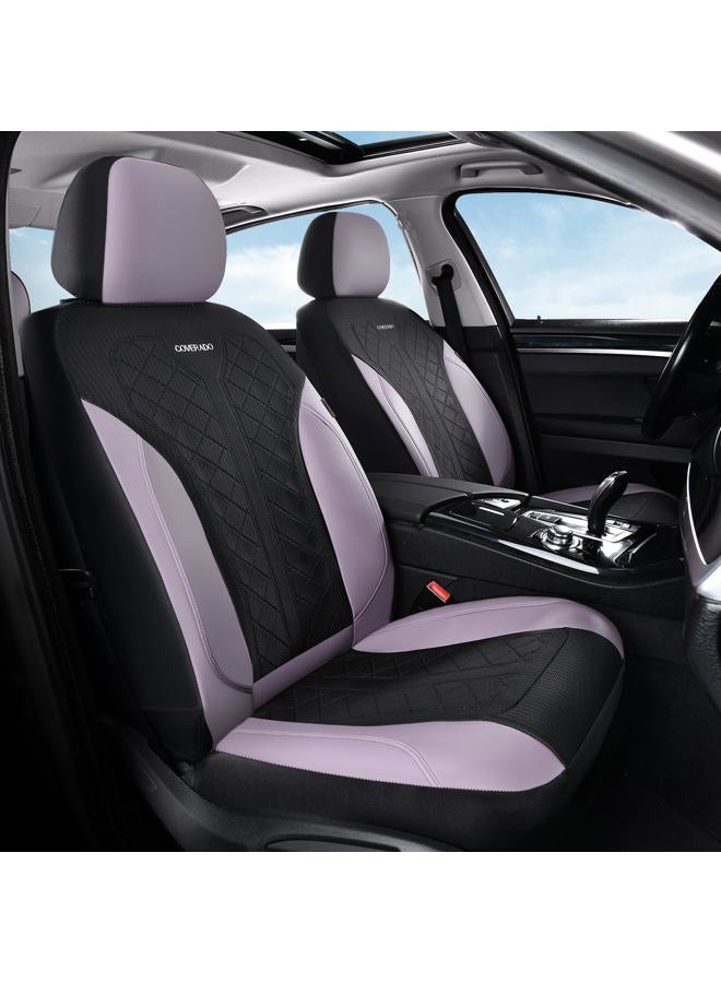 Coverado Seat Covers for Car 5 Seats, Leather Car Seat Covers Fullset, Breathable Mesh Front and Rear Protectors, Purple Luxury Automotive Covers, Universal Fit for SUV, Truck, Sedan - Image 2