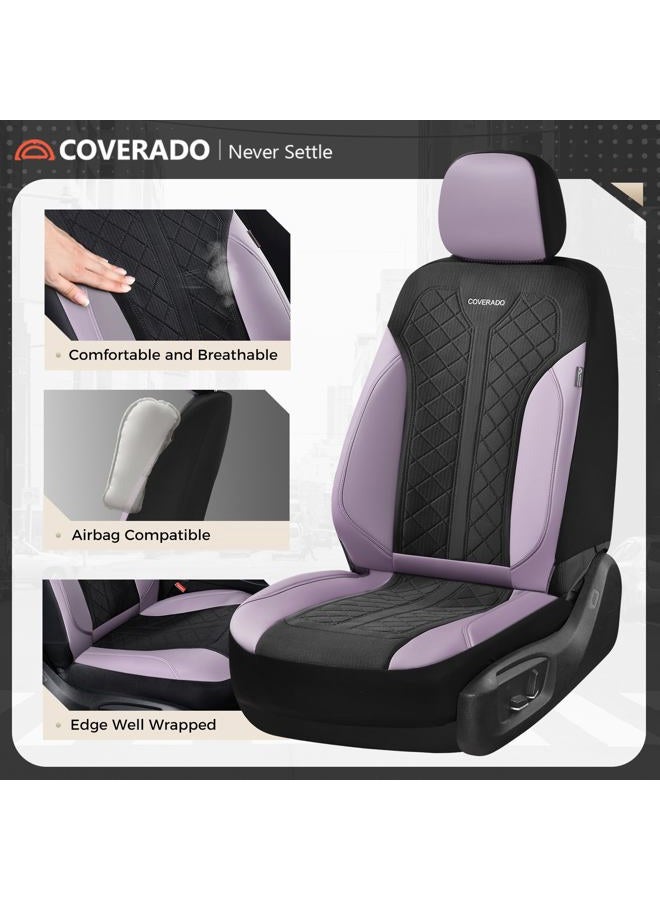 Coverado Seat Covers for Car 5 Seats, Leather Car Seat Covers Fullset, Breathable Mesh Front and Rear Protectors, Purple Luxury Automotive Covers, Universal Fit for SUV, Truck, Sedan - Image 3