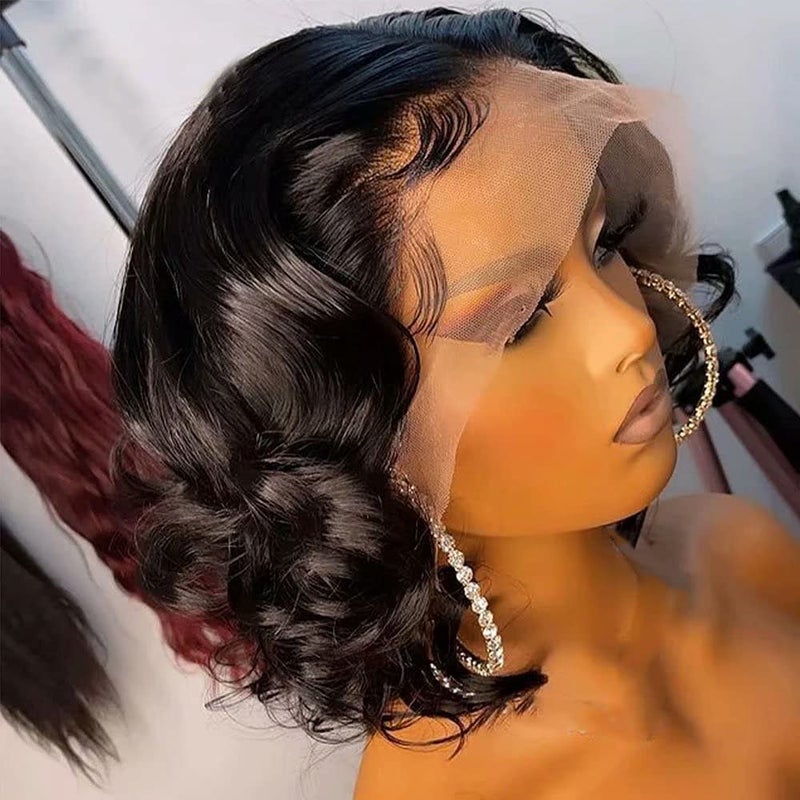 ten chopsticks Wigs HD Transparent Short Wig Human Hair 13x4 Lace Front Human Hair Wigs For Black Women Loose Deep Wave Short Bob Wig Brazilian Bob Human Hair Wig 150 Density 8inch