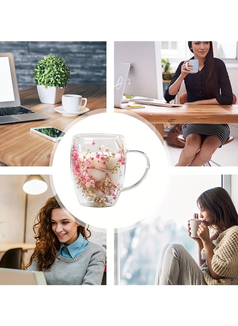 BestStore - Double Walled Glass Hot and Cold Coffee Mug with Handle and Dried Flower Heat-Isolated 250ml Capacity Tea Cup Summer Winter Drinkware Birthday Gifts for Wife and Mother - Image 1