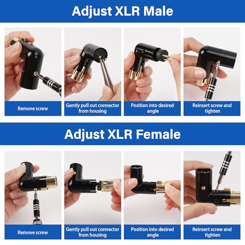 Togconn Adjustable 3-PIN Right Angle XLR Adapter 2 Pack, 90 Degree XLR Male/Female Gold Plated Heavy Duty Metal Connector, L Shape Extender - Image 3