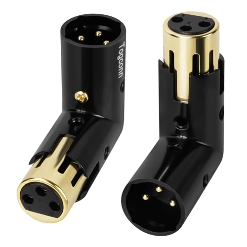 Togconn Adjustable 3-PIN Right Angle XLR Adapter 2 Pack, 90 Degree XLR Male/Female Gold Plated Heavy Duty Metal Connector, L Shape Extender - Image 1