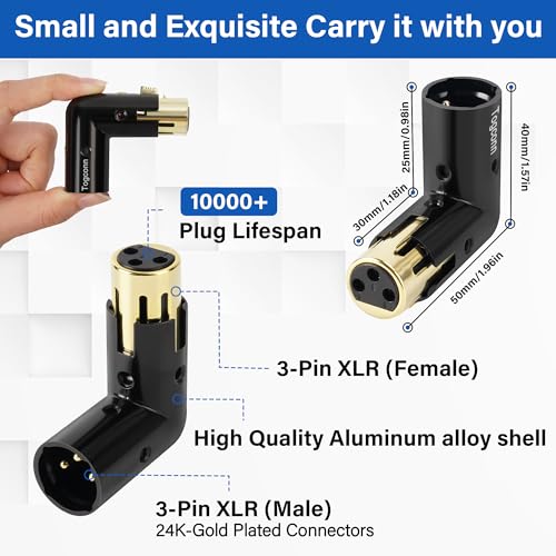 Togconn Adjustable 3-PIN Right Angle XLR Adapter 2 Pack, 90 Degree XLR Male/Female Gold Plated Heavy Duty Metal Connector, L Shape Extender - Image 2