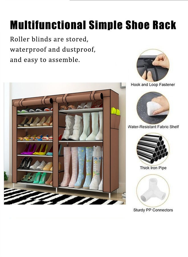BLOOMING TIME Double-Row 6-Layer Simple Shoe Rack, Standing Shoe Rack, Roller Shutter Storage Shoe Rack, Waterproof, Dustproof, Adjustable Storage Space To Adapt To The Height Of The Shoes, Easy To Store And Organize, Need To Be Assembled, Simple Assembly - Image 3