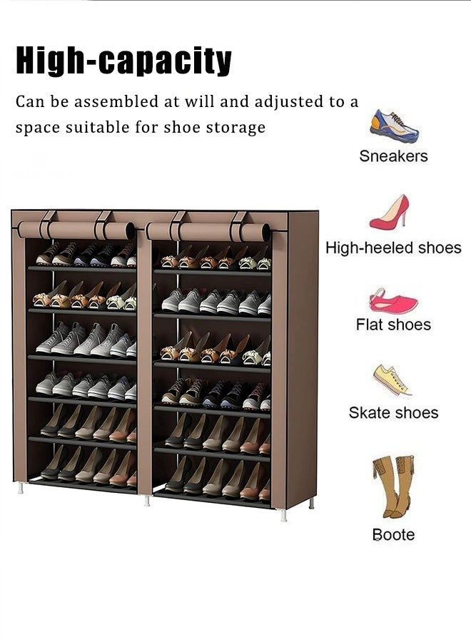 BLOOMING TIME Double-Row 6-Layer Simple Shoe Rack, Standing Shoe Rack, Roller Shutter Storage Shoe Rack, Waterproof, Dustproof, Adjustable Storage Space To Adapt To The Height Of The Shoes, Easy To Store And Organize, Need To Be Assembled, Simple Assembly - Image 2