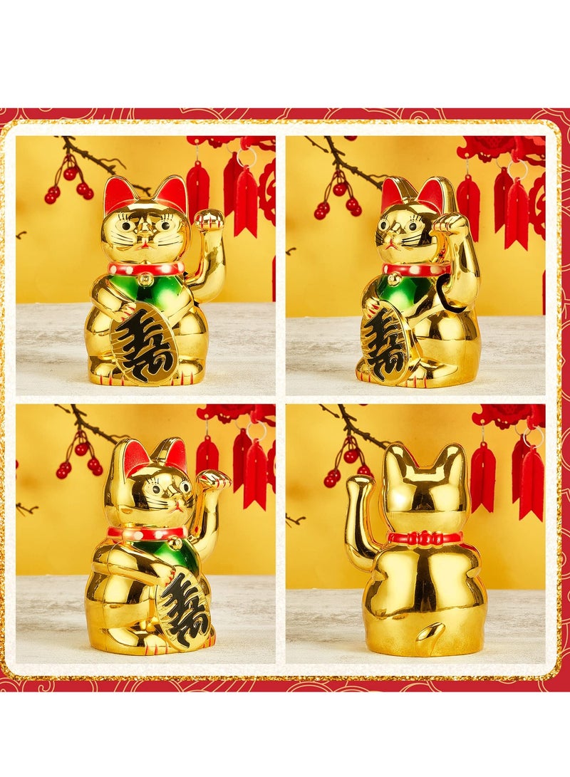 Lucky Cat Waving Arm Maneki Neko Gold Lucky Fortune Cat for Chinese Feng Shui Welcoming Fortune Luck Wealth Prosperity Decoration for Shops Restaurants Living Room Homes Decorations - Image 2