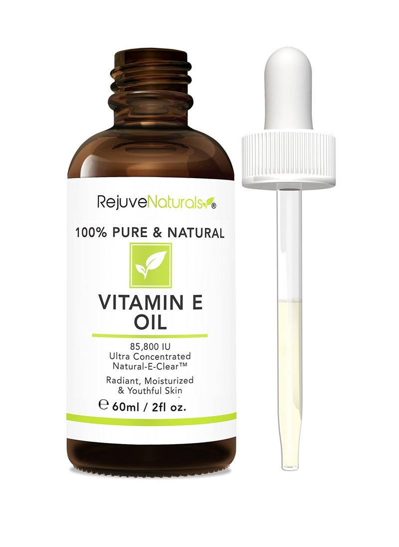 RejuveNaturals - Vitamin E Oil - 100% Pure & Natural, 85,800 IU. Repair Dry, Damaged Skin from Surgery & Acne, Age Spots & Wrinkles. Boost Collagen for Moisturized, Youthful-looking Skin. d-alpha tocopherol, 2 Fl Oz - Image 1