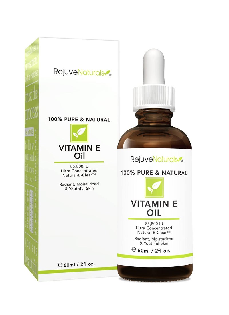 RejuveNaturals - Vitamin E Oil - 100% Pure & Natural, 85,800 IU. Repair Dry, Damaged Skin from Surgery & Acne, Age Spots & Wrinkles. Boost Collagen for Moisturized, Youthful-looking Skin. d-alpha tocopherol, 2 Fl Oz - Image 1