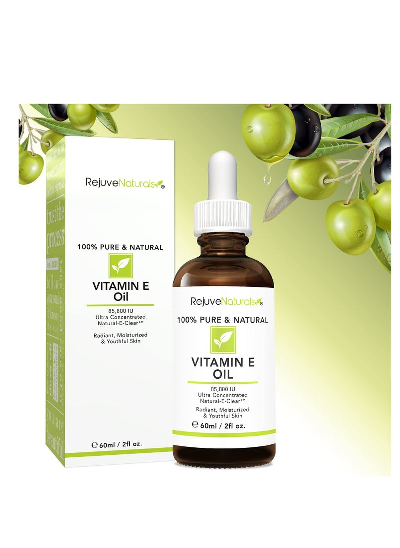 RejuveNaturals - Vitamin E Oil - 100% Pure & Natural, 85,800 IU. Repair Dry, Damaged Skin from Surgery & Acne, Age Spots & Wrinkles. Boost Collagen for Moisturized, Youthful-looking Skin. d-alpha tocopherol, 2 Fl Oz - Image 1