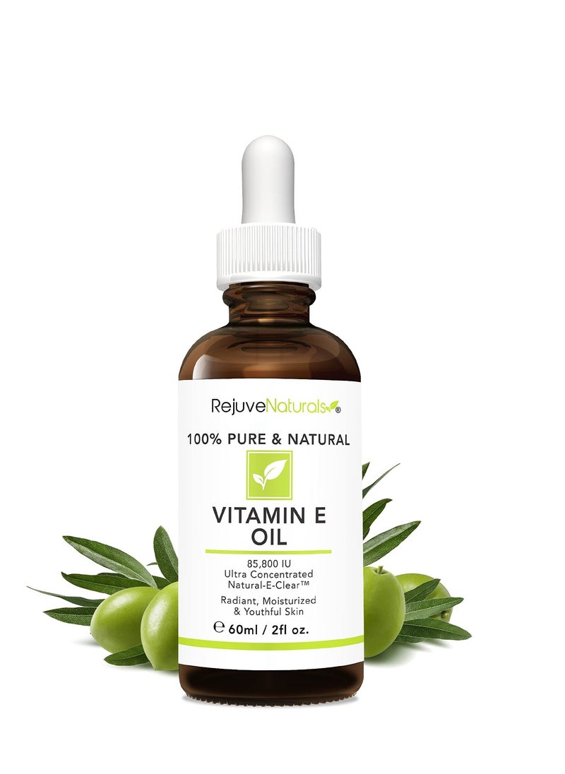 RejuveNaturals - Vitamin E Oil - 100% Pure & Natural, 85,800 IU. Repair Dry, Damaged Skin from Surgery & Acne, Age Spots & Wrinkles. Boost Collagen for Moisturized, Youthful-looking Skin. d-alpha tocopherol, 2 Fl Oz - Image 1