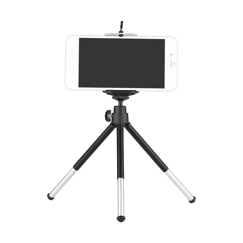 2-Section Extendable Aluminum Alloy Mini Tabletop Tripod + Adjustable Phone Holder with 1/4" Screw Mounts for 5.5-8.5cm Width Smartphones - Image 1