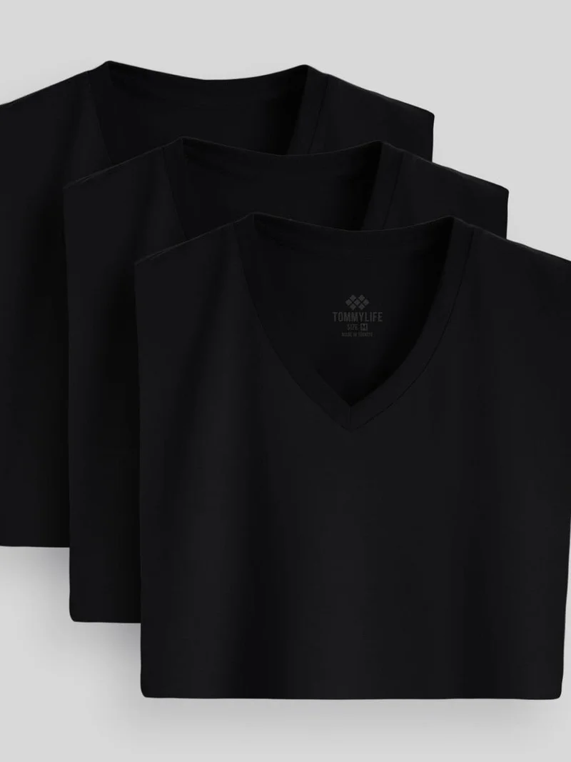 TOMMYLIFE TOMMY Men's Cotton Elastane V-Neck T-Shirt