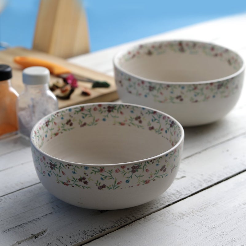 miah decor Md-157 Stoneware Handcrafted Decal Serving Bowls, 7 Inch, Set of 2, Multi-Color - Image 1