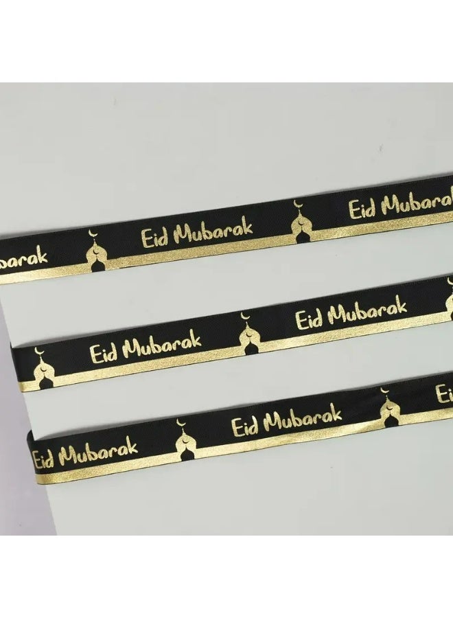 Kandid Eid Mubarak Decorative Ribbon, 2M White with Gold Foil Moon and Stars Pattern, Fabric Craft Ribbon for Ramadan (Black) - Image 3