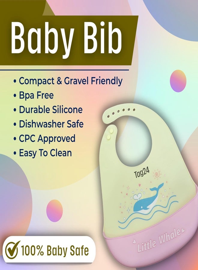 TAG24 Baby Bib for Feeding and Weaning Babies and Toddlers | Waterproof, Washable, Reusable | Adjustable Neckline with Buttons | Easy to Clean and Non-Messy Design (Whale-Yellow) - Image 2