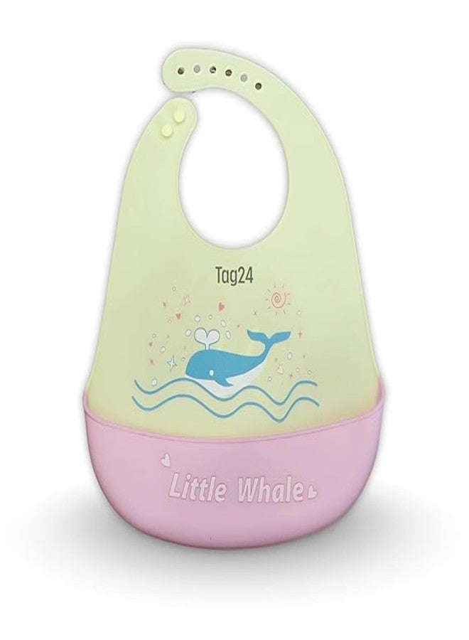 TAG24 Baby Bib for Feeding and Weaning Babies and Toddlers | Waterproof, Washable, Reusable | Adjustable Neckline with Buttons | Easy to Clean and Non-Messy Design (Whale-Yellow) - Image 1