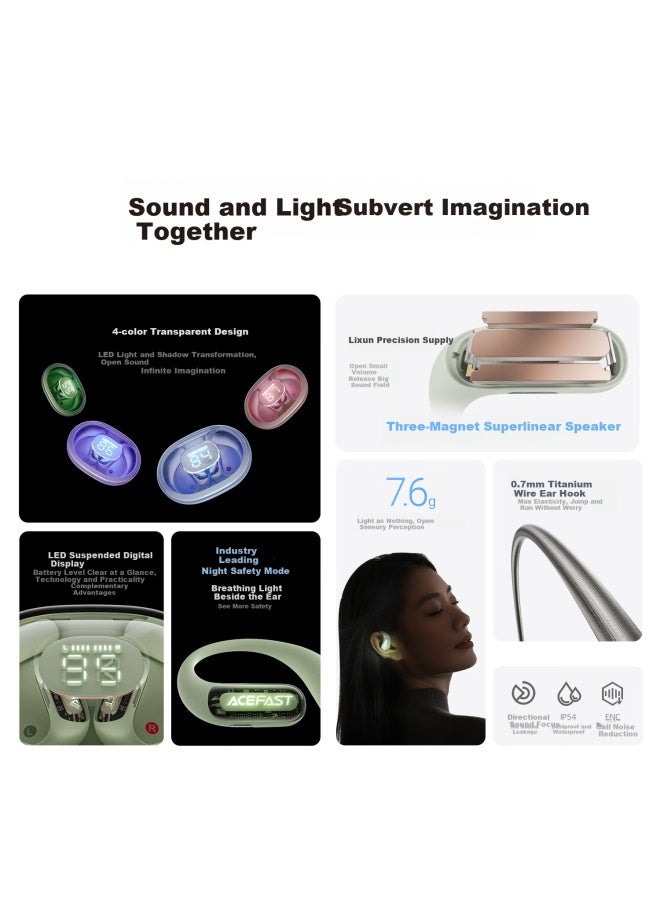 Acefast Speed Night Light Open Bluetooth Earphones Non-in-ear Sports Gaming Ear-hook Comfortable Skin-friendly Fitness Sweat-proof Earphones For Apple Huawei Xiaomi Android - Image 2