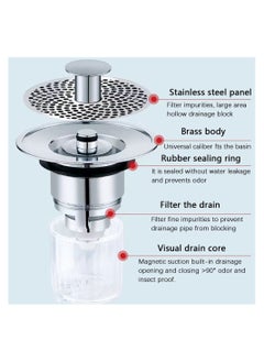 SYOSI Universal Bathroom Sink Stopper, Pop Up Sink Plug, 2 in1 Universal Washbasin Water Head Leaking Stopper for 1.3~1.57in, Bathroom Sink Plug Pop-up Drain Filter (3PCS)  - Image 2