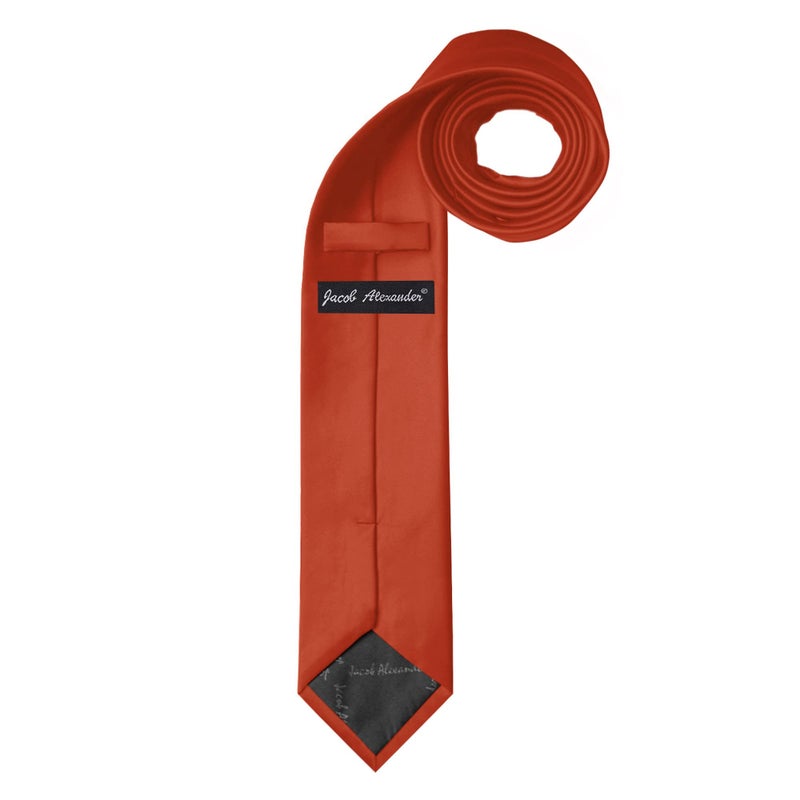 Jacob Alexander Men's Slim Width 2.75" Solid Color Tie - Rust - Image 2