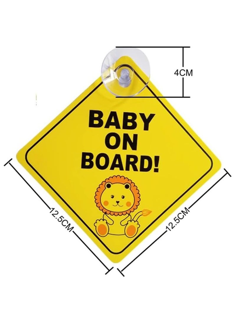 Rubik علامة "طفل على متن السيارة"، علامة تحذير للسائق لمسافة آمنة مع 1 كوب شفط رمز الأسد لسلامة نافذة السيارة الخلفية، (12.5 × 12.5 سم) - Image 2