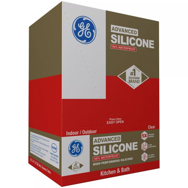 GE Advanced Silicone Caulk for Kitchen & Bathroom, Clear, 2.8 fl oz Tube, 12 Pack - 100% Waterproof Silicone Sealant, 5X Stronger Adhesion, Shrink & Crack Proof - Image 3