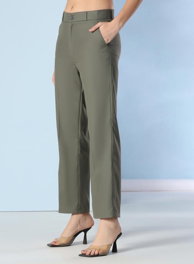 Take Two Olive Green Wide Leg Trousers - Image 4