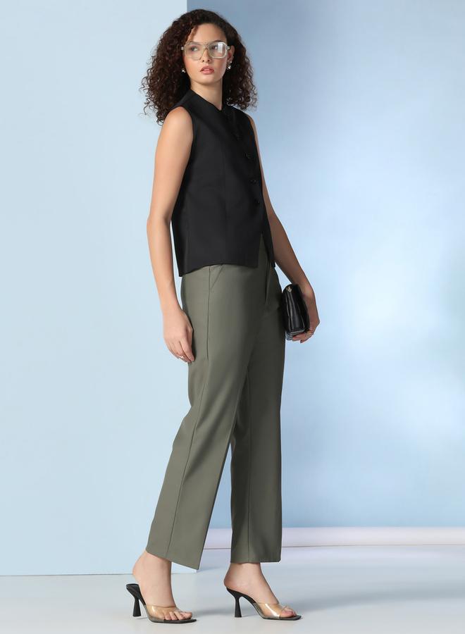Take Two Olive Green Wide Leg Trousers - Image 2