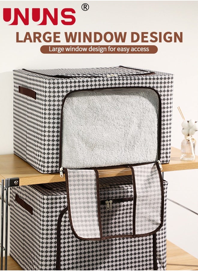 UNUNS Foldable Clothes Box,2-Piece Oxford Fabric Closet Organizer Bag Set With Carry Handles And Clear Window,66L Large Capacity Steel Frame Storage Bins For Bedding Blankets Toys Gift,50x40x33cm  - Image 4