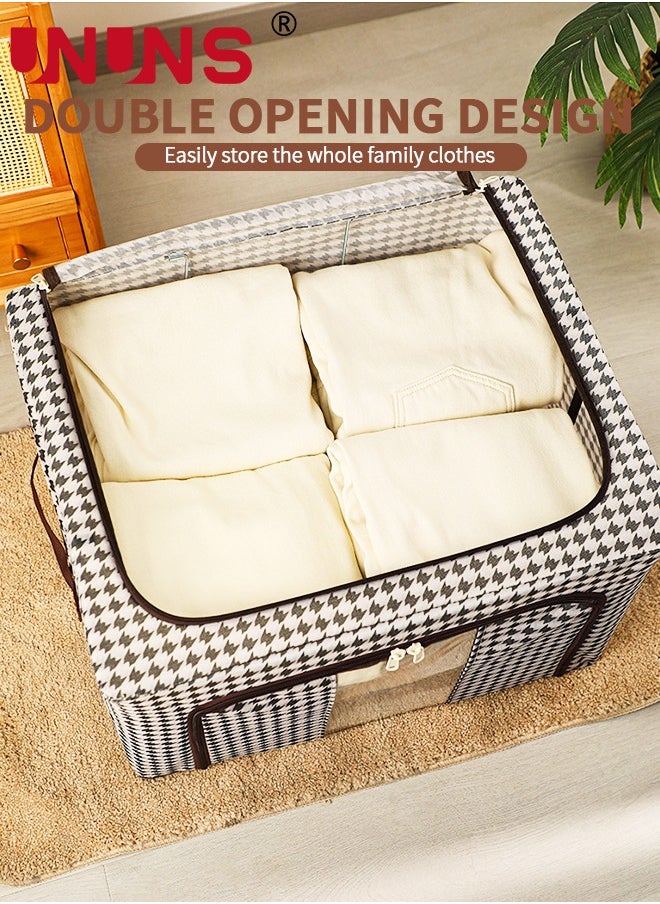 UNUNS Foldable Clothes Box,2-Piece Oxford Fabric Closet Organizer Bag Set With Carry Handles And Clear Window,66L Large Capacity Steel Frame Storage Bins For Bedding Blankets Toys Gift,50x40x33cm  - Image 3