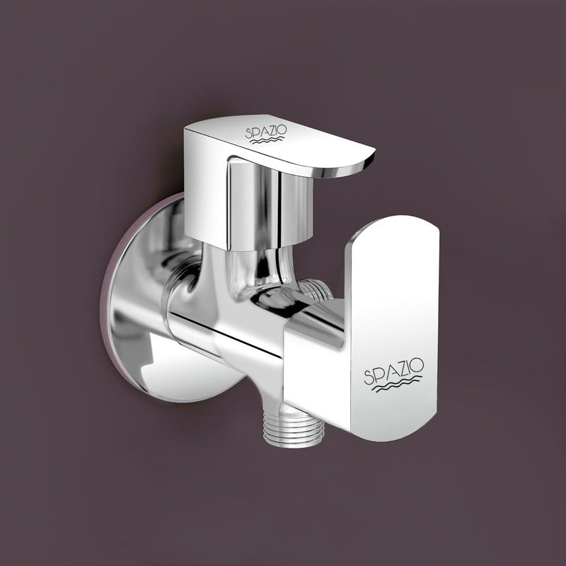 Spazio Brass Kubix Prime Collection Two Way Angle Valve Wall Mount Pack of 1 Chrome Plated Silver Two Way Angle ValveAngle Cock Faucet Wall Mount Installation Type - Image 1