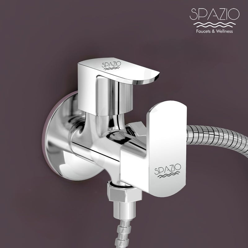 Spazio Brass Kubix Prime Collection Two Way Angle Valve Wall Mount Pack of 1 Chrome Plated Silver Two Way Angle ValveAngle Cock Faucet Wall Mount Installation Type - Image 2
